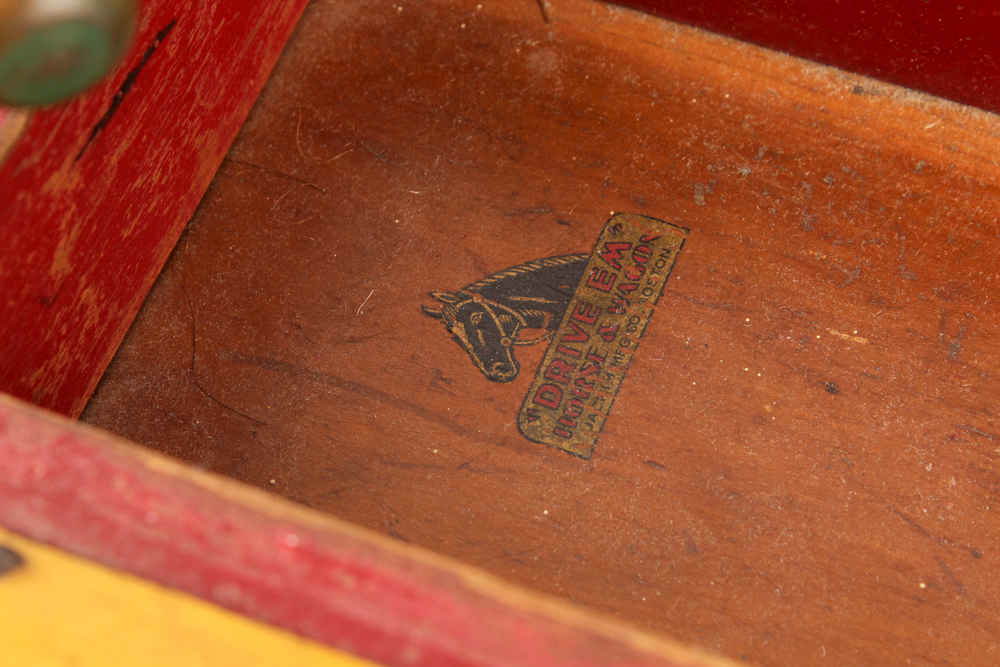 1930s Jacrim "Drive 'Em" Wooden Horses and Wagon