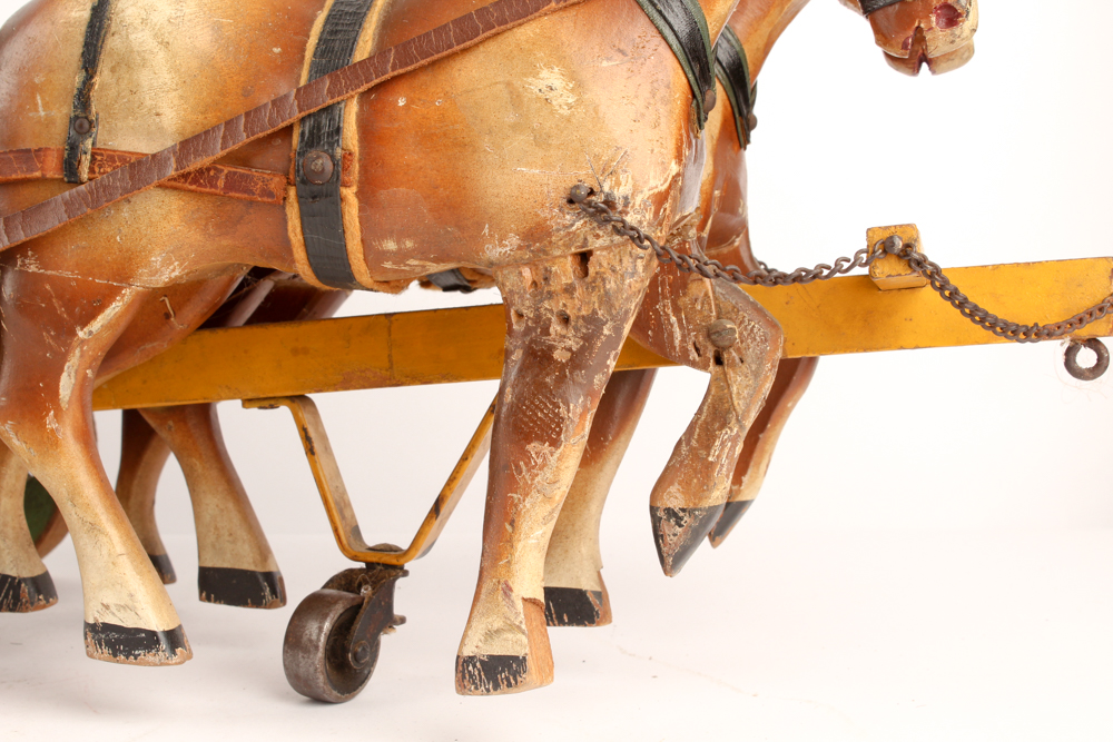 1930s Jacrim "Drive 'Em" Wooden Horses and Wagon