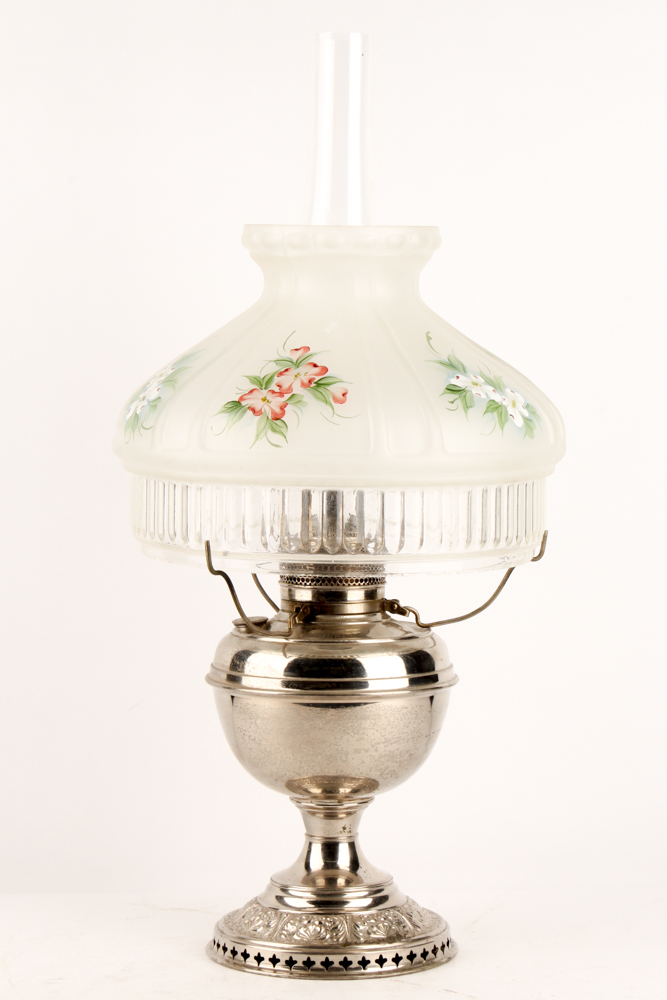 Antique Parlor Lamp with Hand-Painted Globe