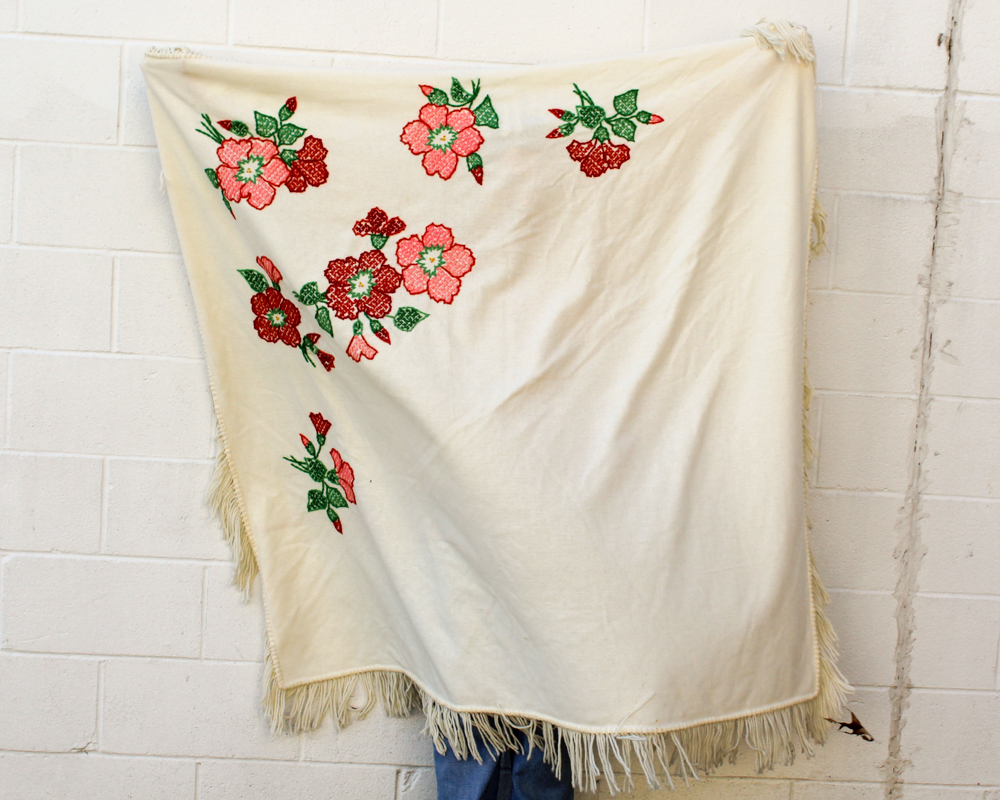 Vintage Flower-Themed Books and Hand-Embroidered Shawl