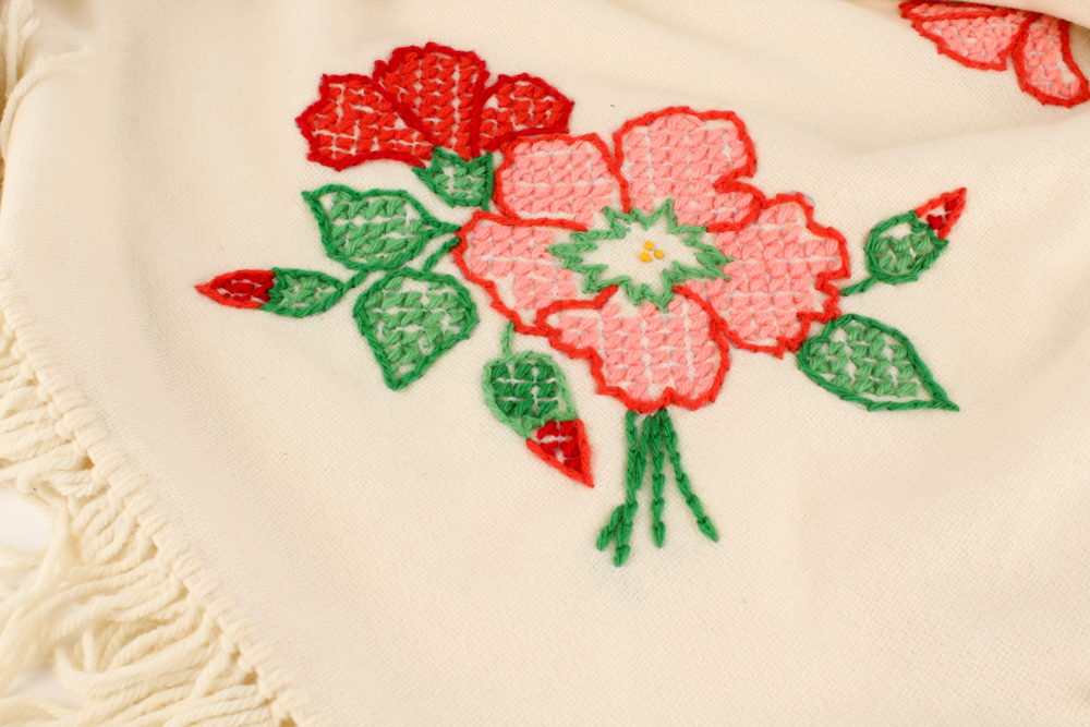 Vintage Flower-Themed Books and Hand-Embroidered Shawl