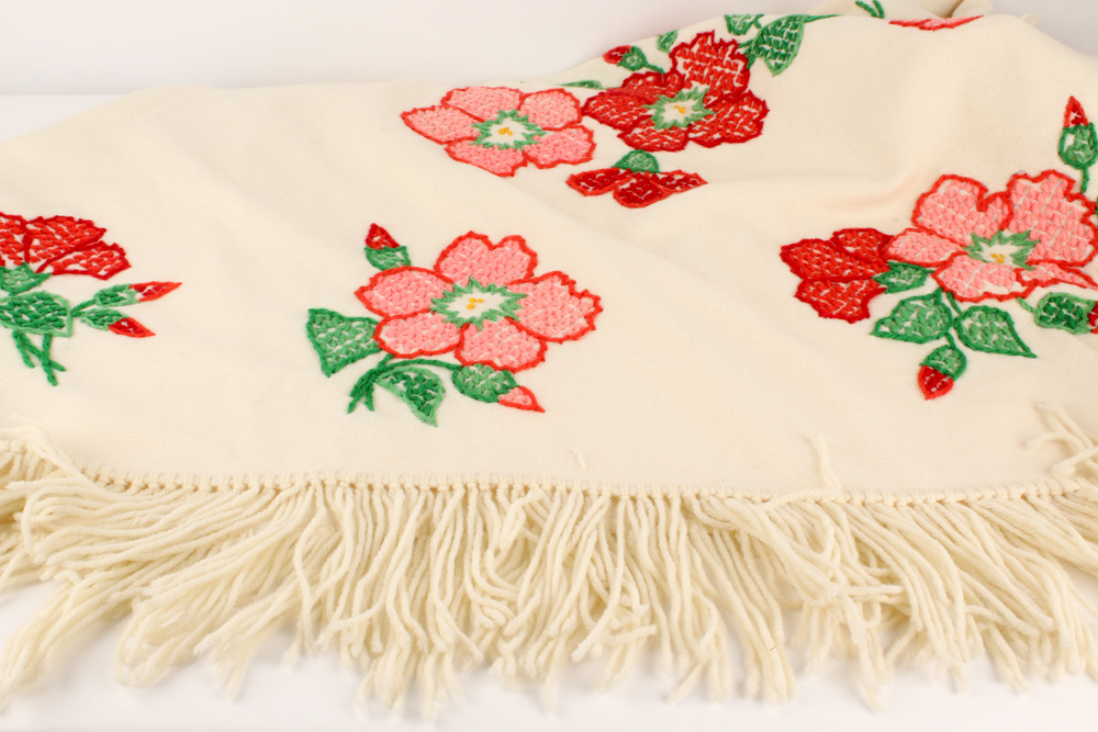 Vintage Flower-Themed Books and Hand-Embroidered Shawl