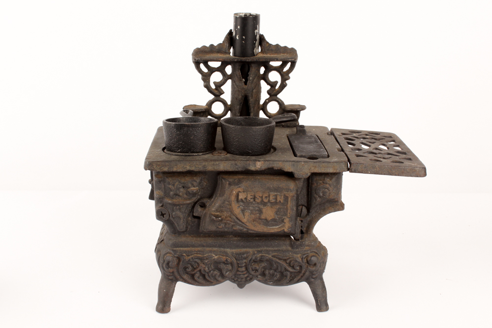 Antique Cast Iron Salesman Sample Stoves with Utensils