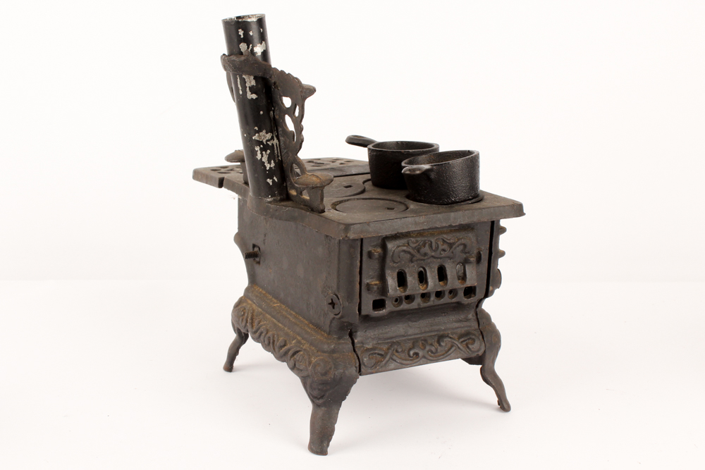 Antique Cast Iron Salesman Sample Stoves with Utensils