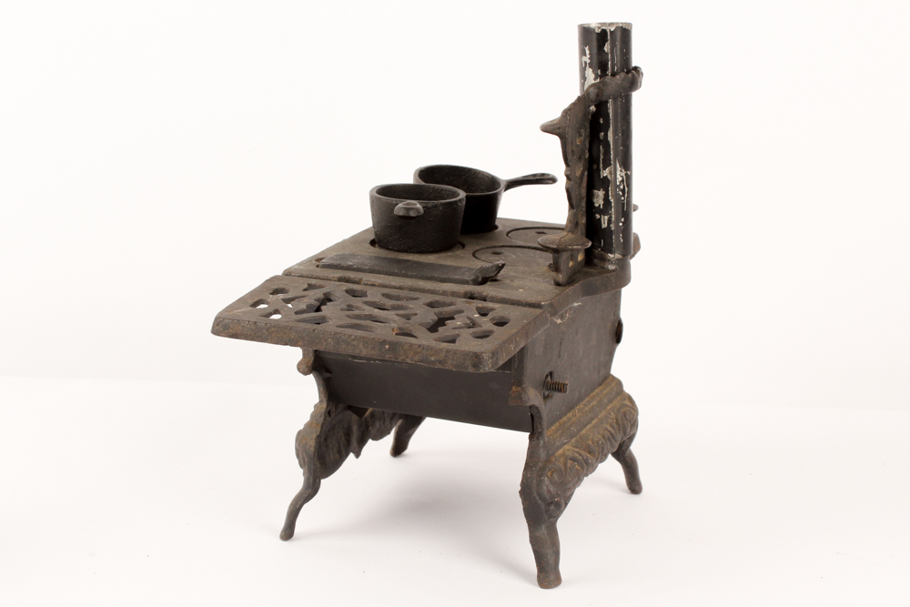 Antique Cast Iron Salesman Sample Stoves with Utensils