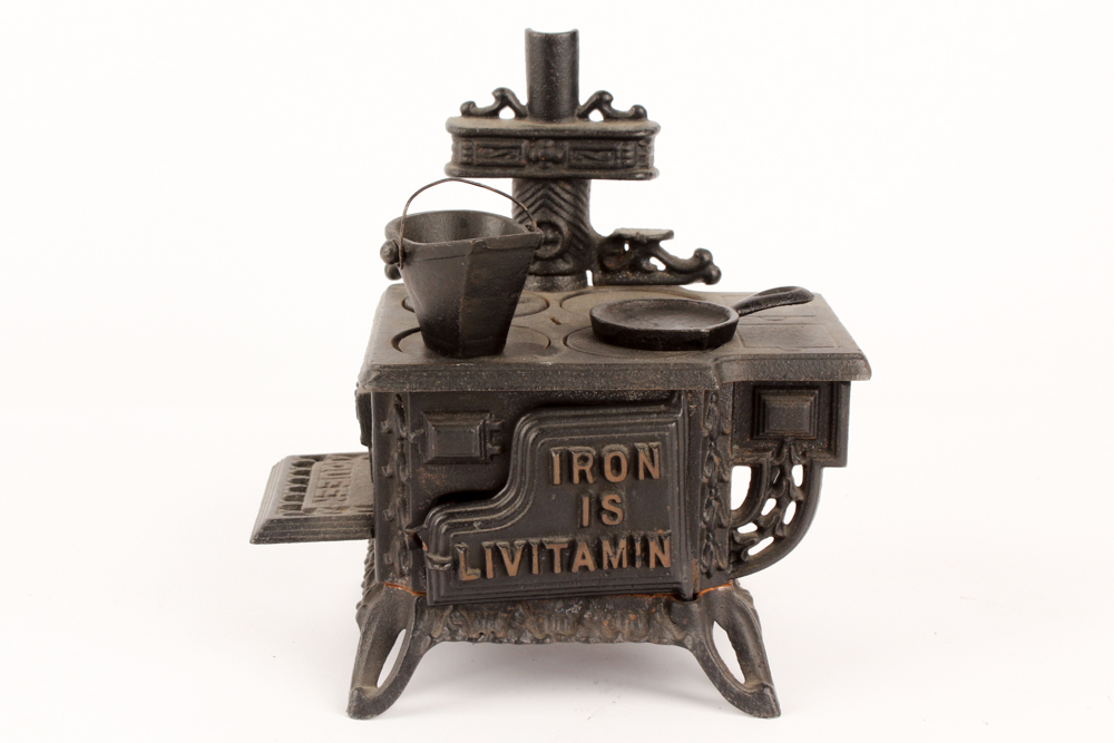 Antique Cast Iron Salesman Sample Stoves with Utensils