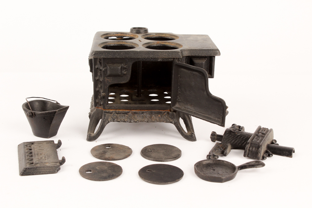 Antique Cast Iron Salesman Sample Stoves with Utensils