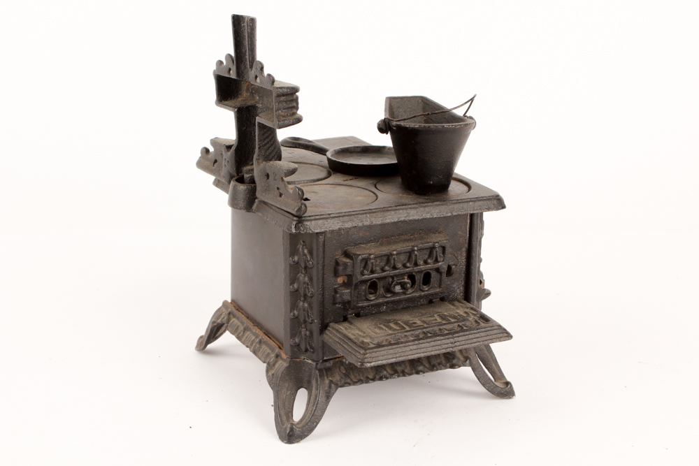 Antique Cast Iron Salesman Sample Stoves with Utensils