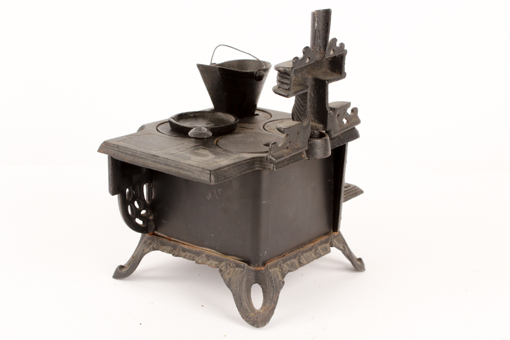 Antique Cast Iron Salesman Sample Stoves with Utensils