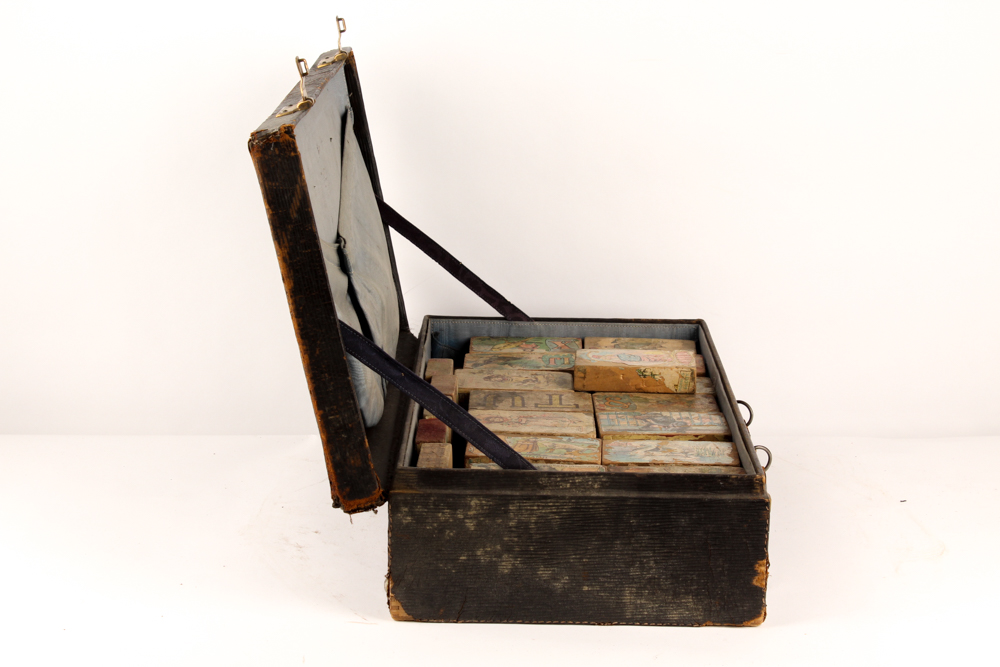 Vintage Briefcase with Paper Litho Alphabet Blocks