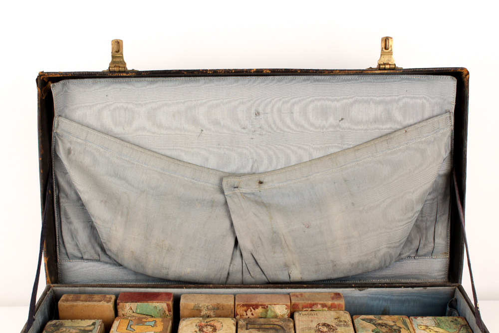 Vintage Briefcase with Paper Litho Alphabet Blocks