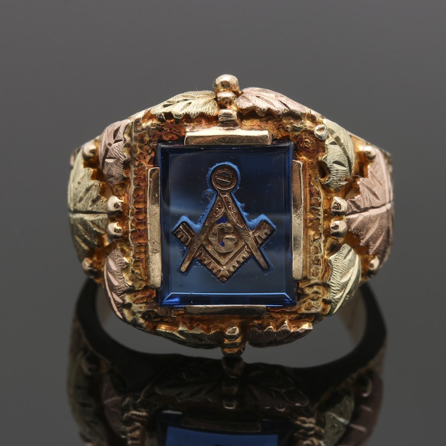 10K Tri-Color Gold Masonic Spinel Ring