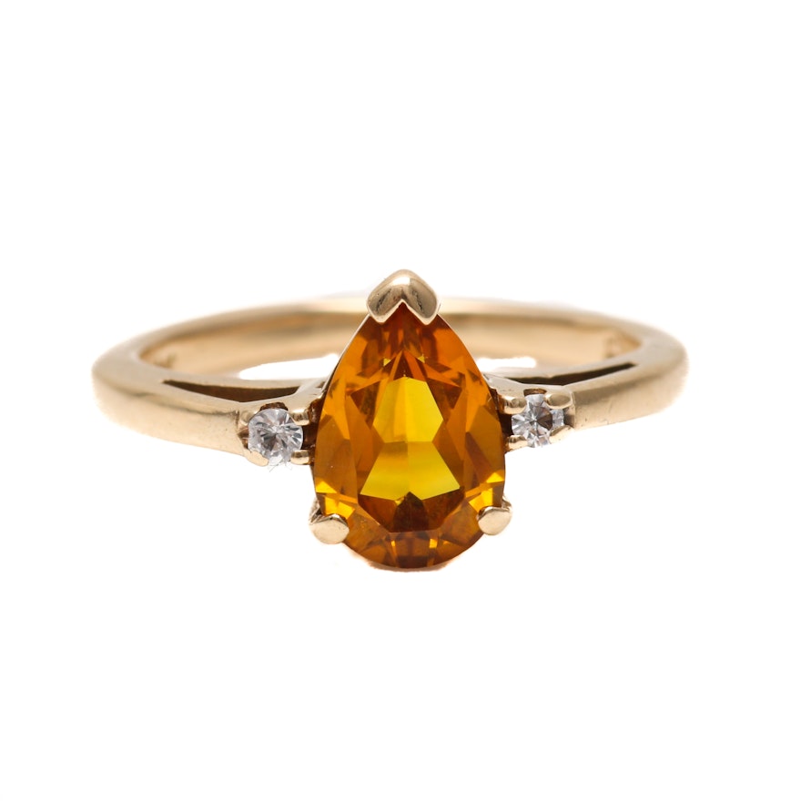 10K Yellow Gold White Spinel and Golden Sapphire Ring
