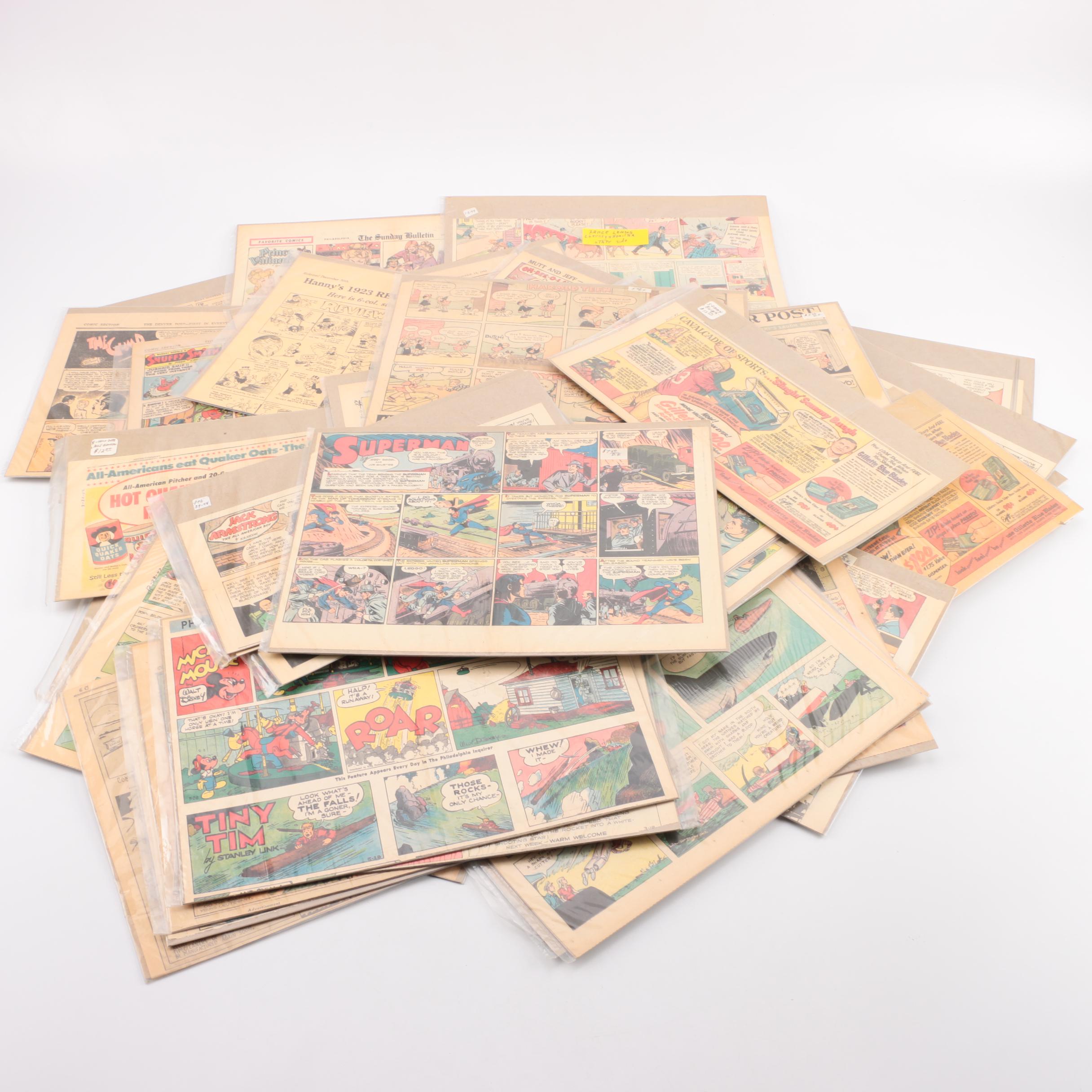 1940s Newspaper Comics Including "Superman" and "Happenings on the Home Front"