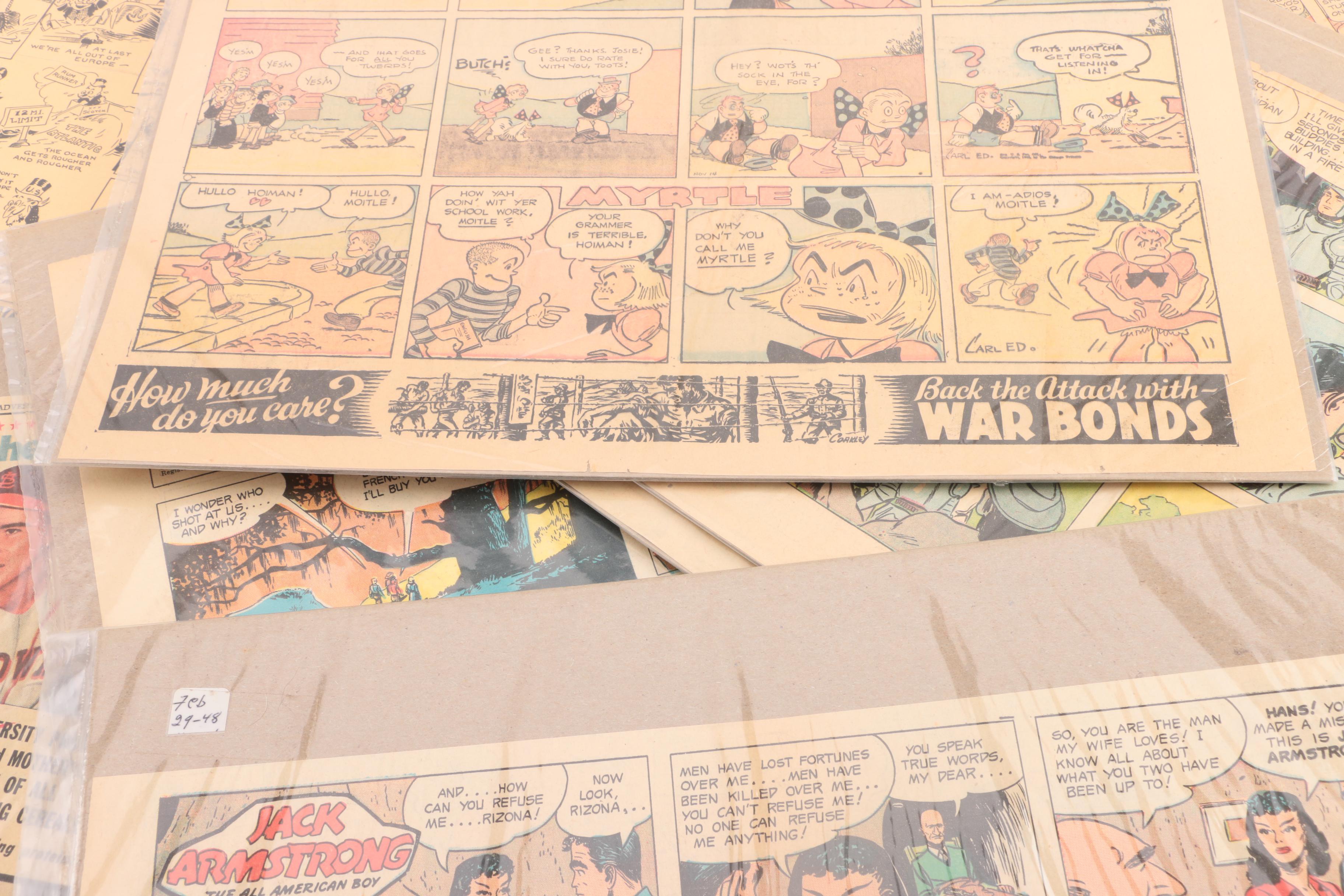 1940s Newspaper Comics Including "Superman" and "Happenings on the Home Front"