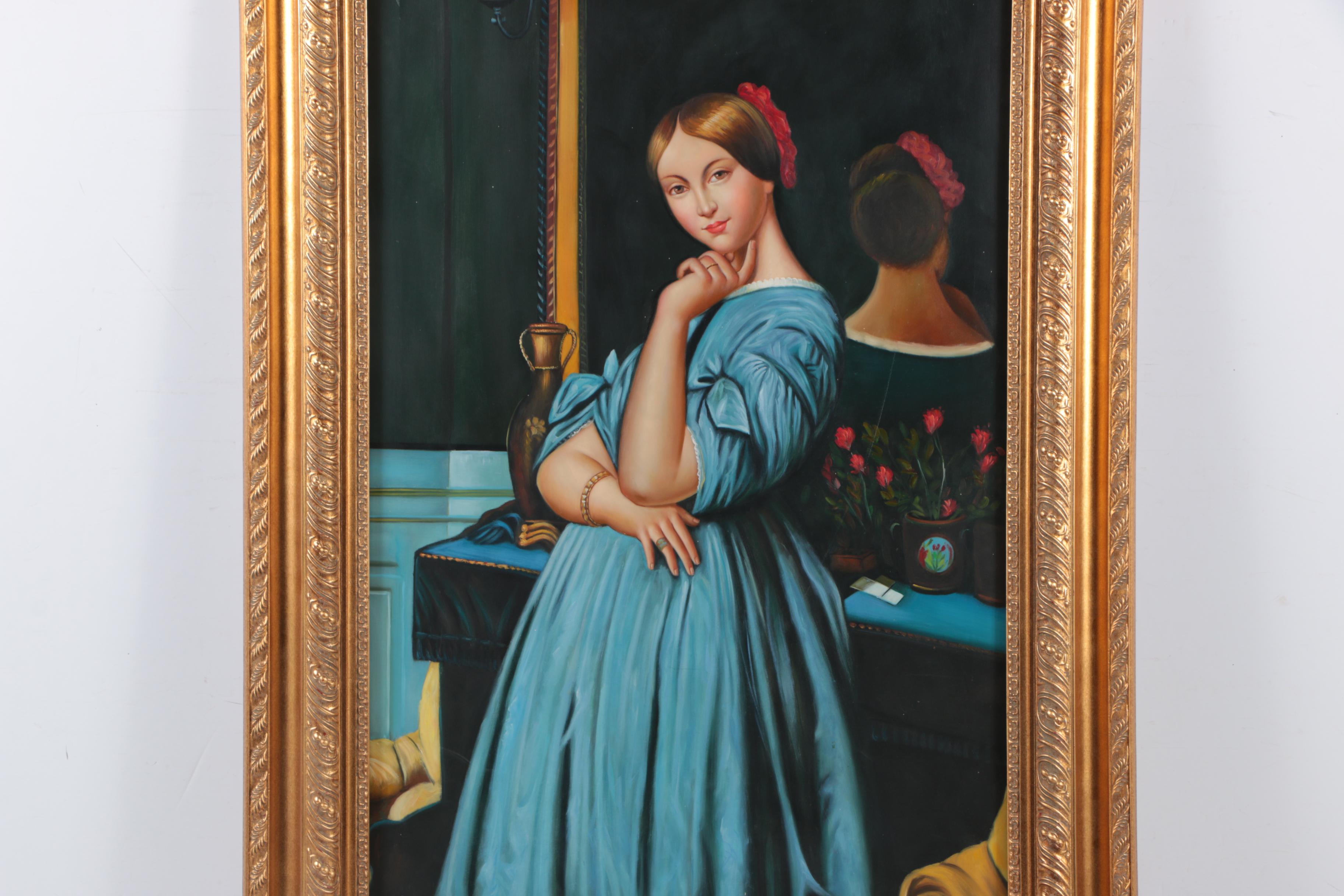 Blake Copy Oil Painting on Canvas After Ingres Portrait of Louise de Broglie