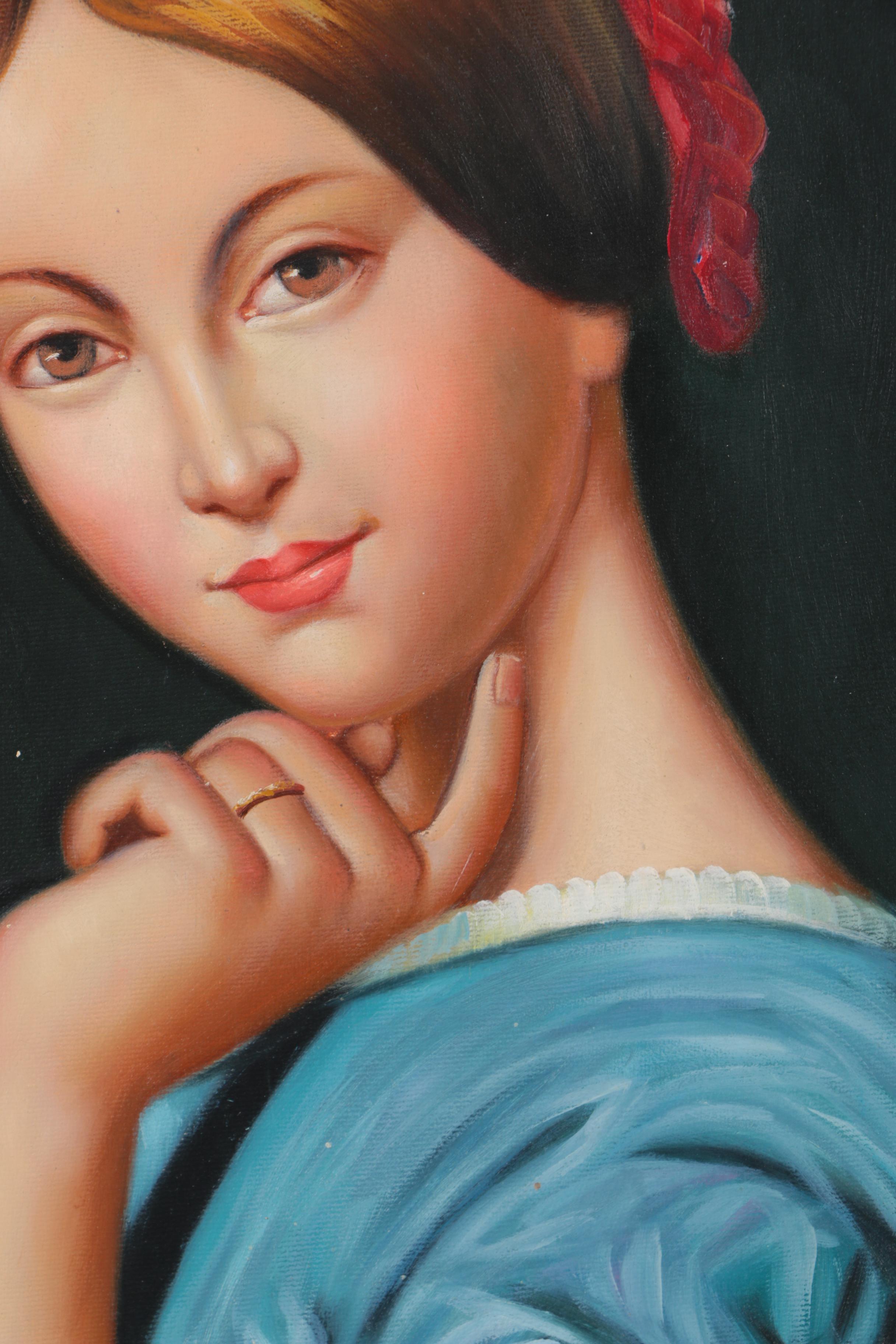 Blake Copy Oil Painting on Canvas After Ingres Portrait of Louise de Broglie