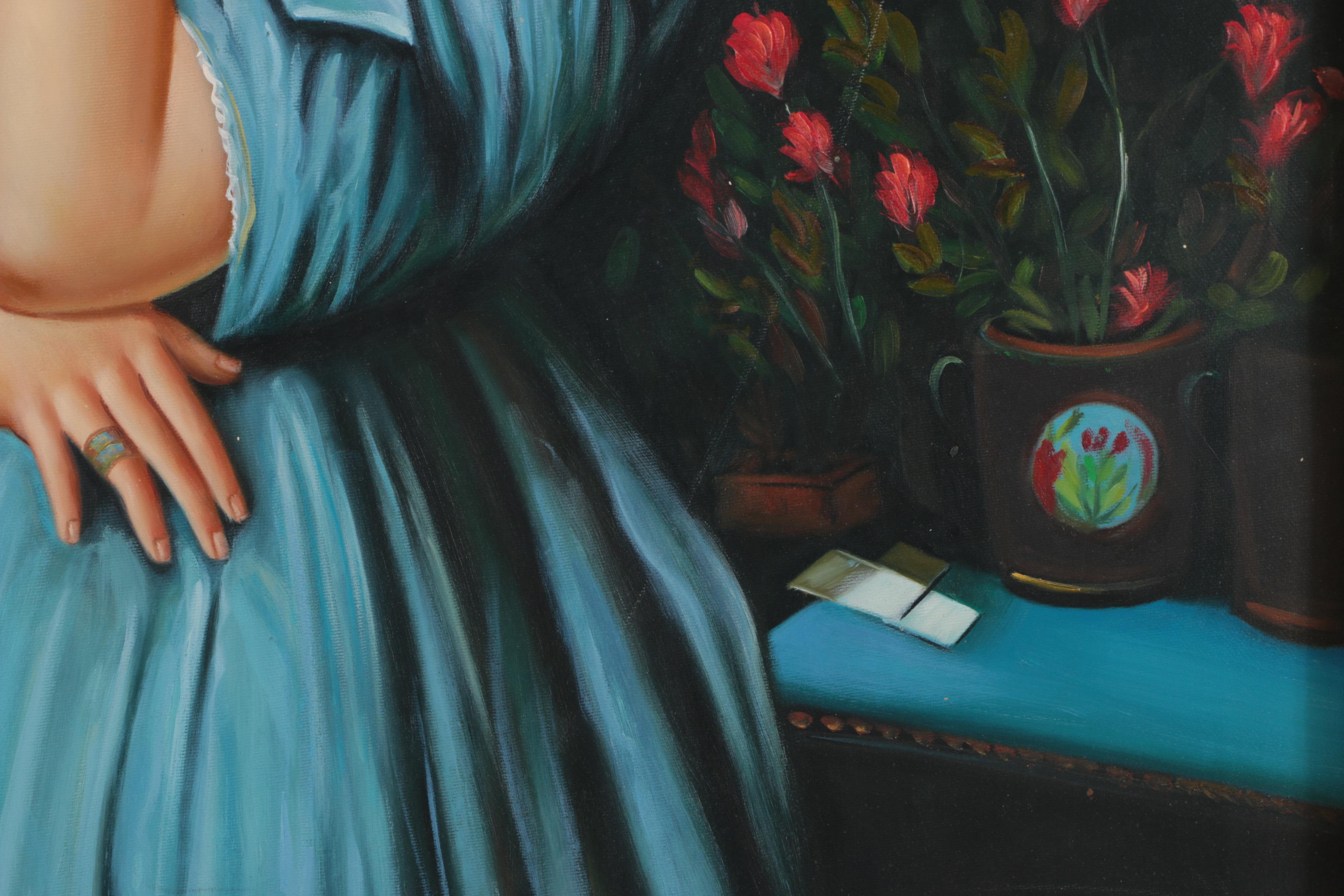 Blake Copy Oil Painting on Canvas After Ingres Portrait of Louise de Broglie