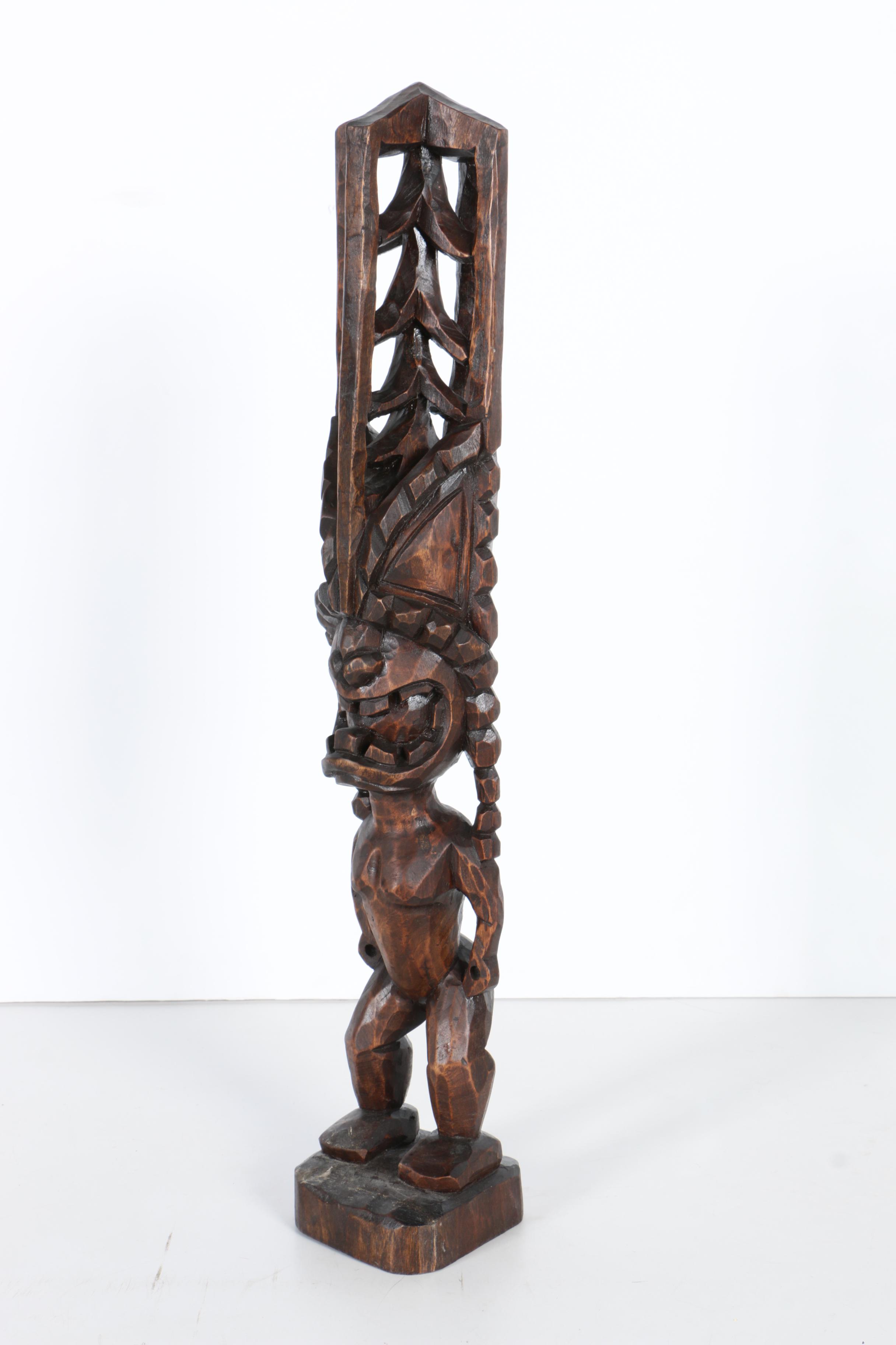 Hawaiian Style Carved Wood Lono Sculpture