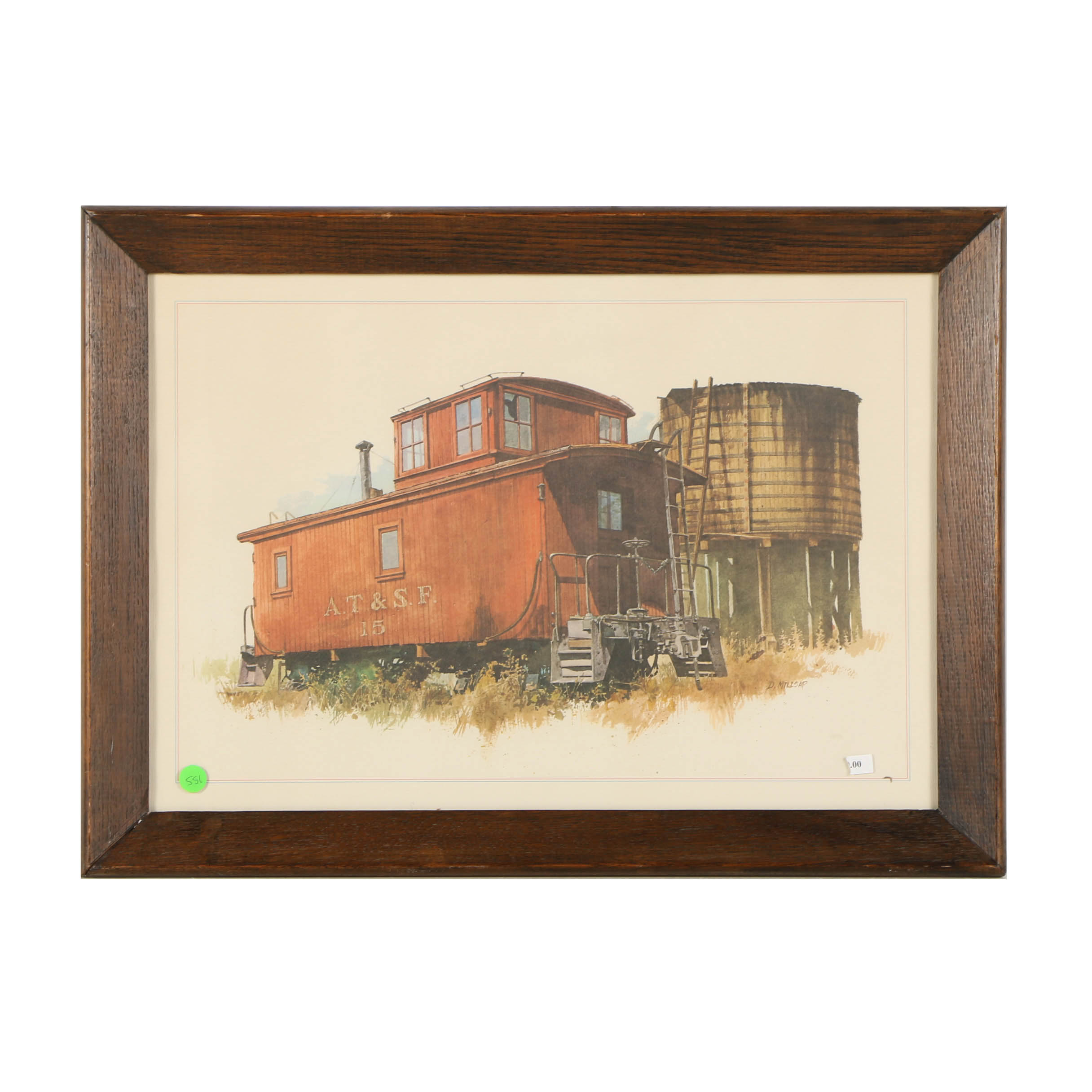 Offset Lithograph Print on Paper After D. Millsap Painting of Railcar
