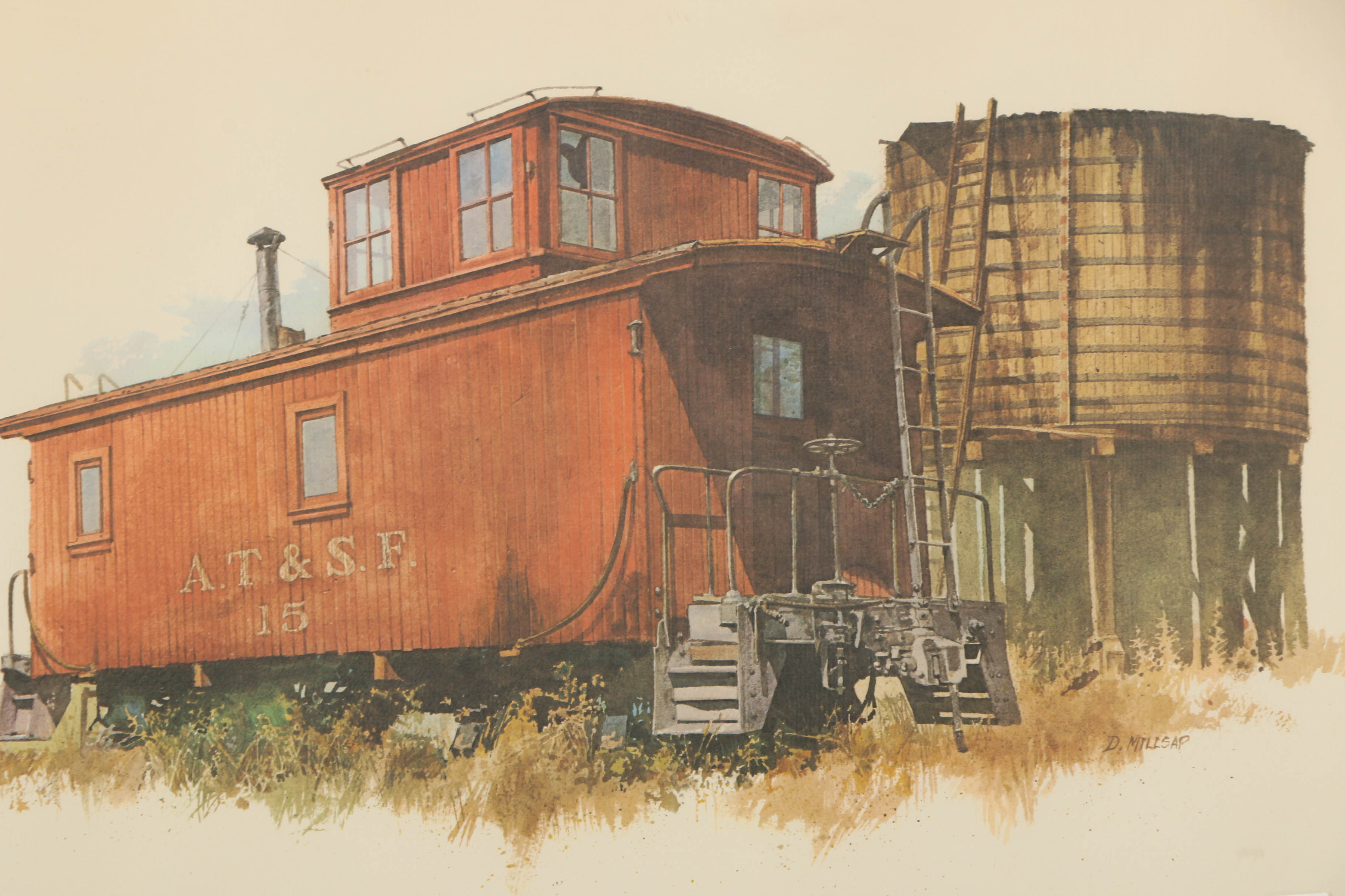 Offset Lithograph Print on Paper After D. Millsap Painting of Railcar