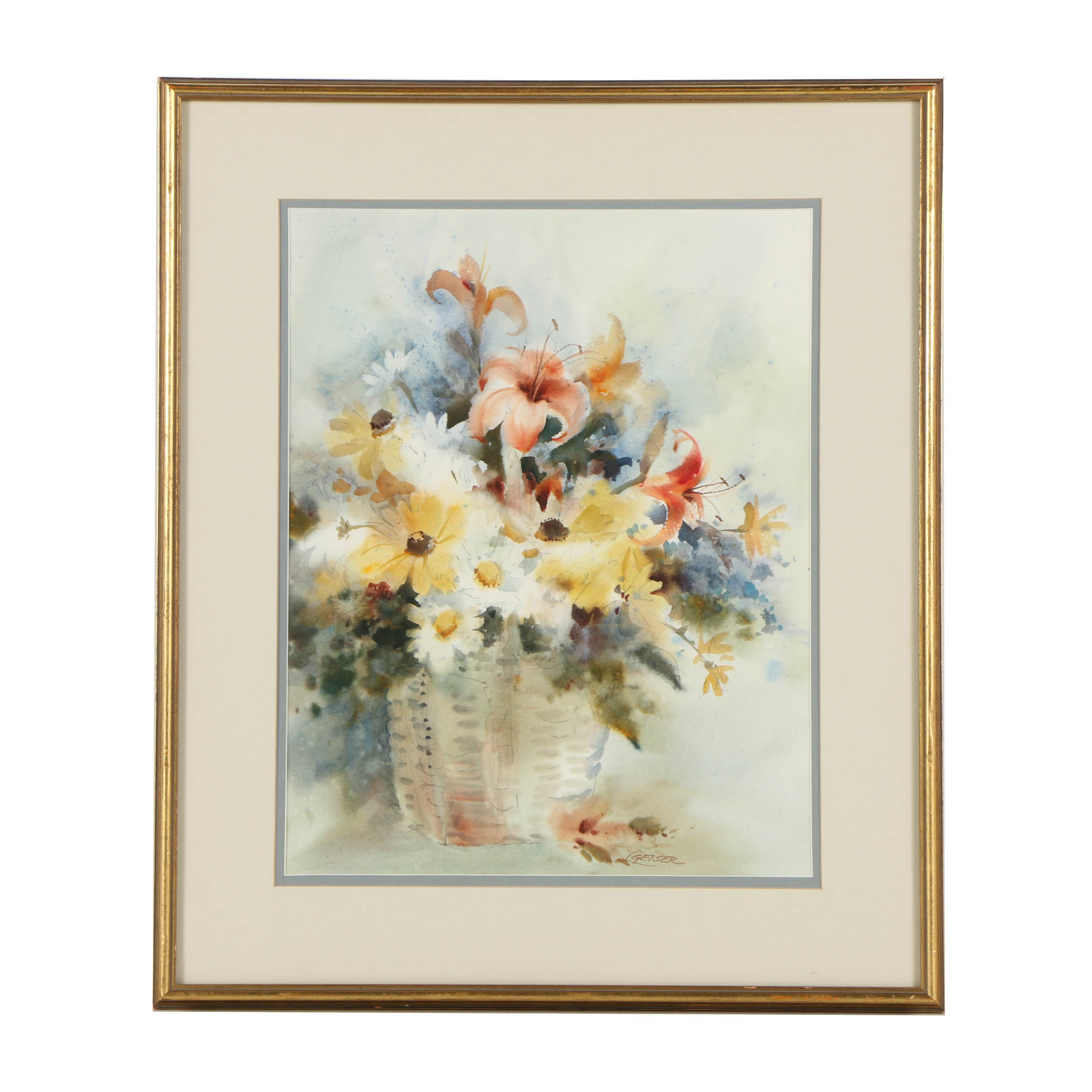L. Geiser Watercolor on Paper Still Life