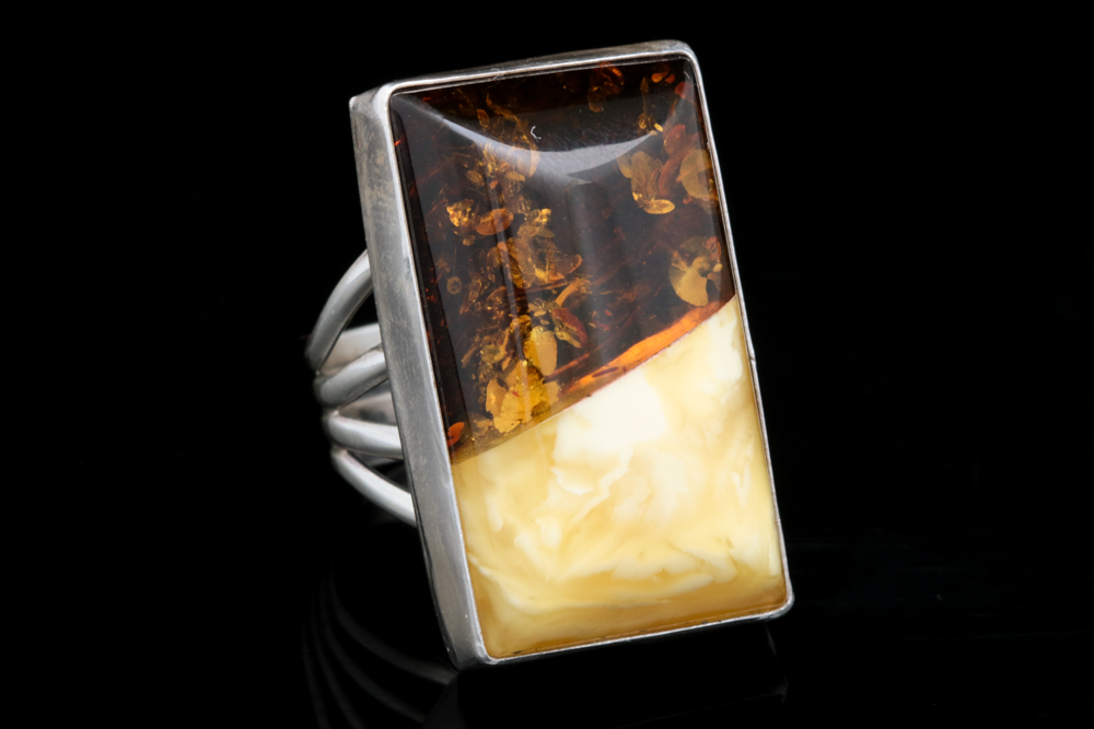 Sterling Silver, Amber and Yellow Chalcedony Cocktail Ring