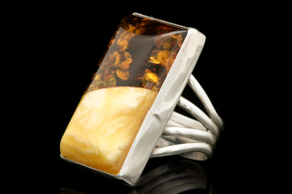 Sterling Silver, Amber and Yellow Chalcedony Cocktail Ring