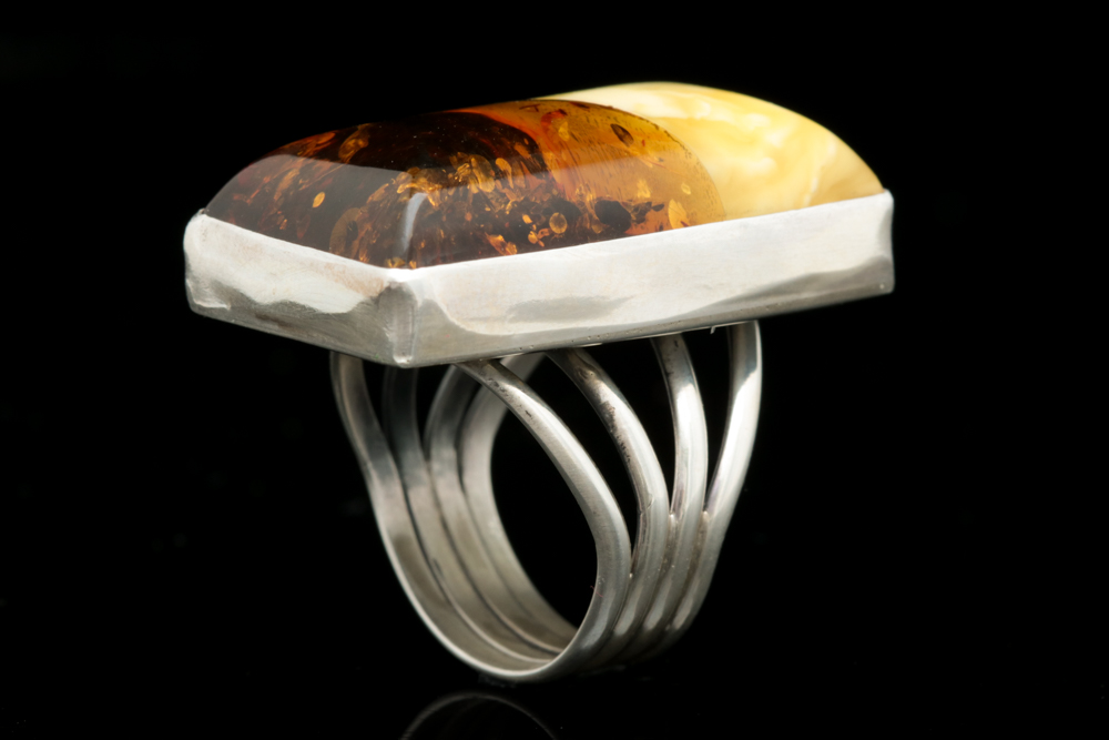 Sterling Silver, Amber and Yellow Chalcedony Cocktail Ring