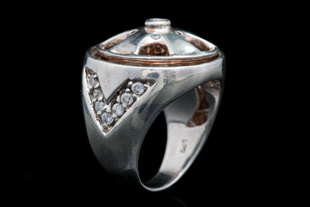 Sterling Silver and Cubic Zirconia Spinner Ring