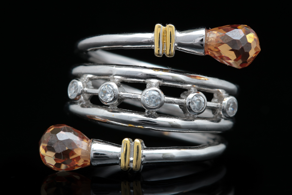 Sterling Silver, Orange and White Cubic Zirconia Ring