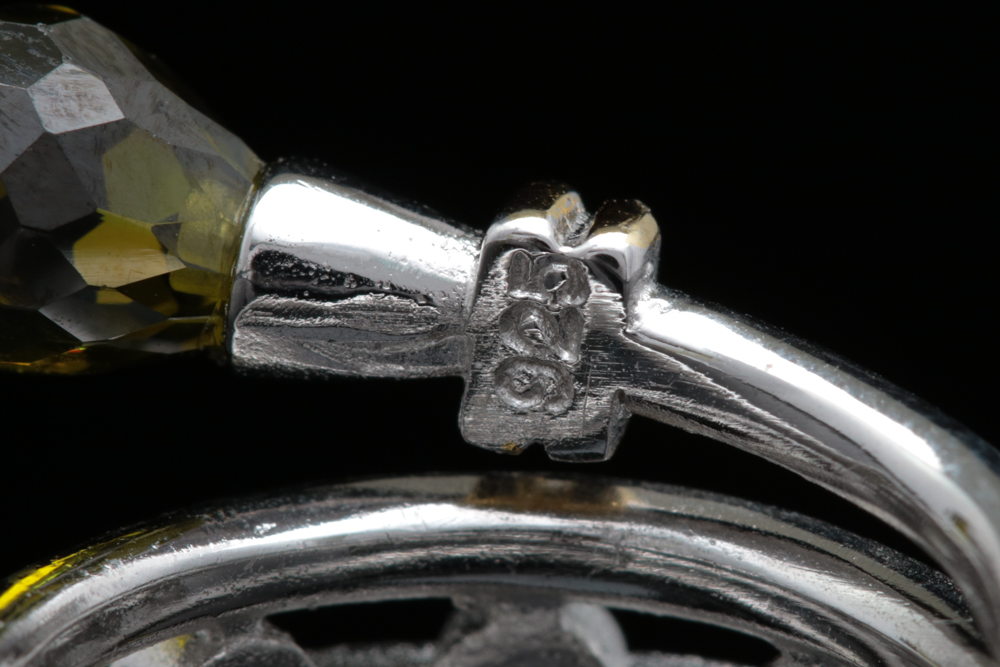 Sterling Silver, Green and White Cubic Zirconia Ring