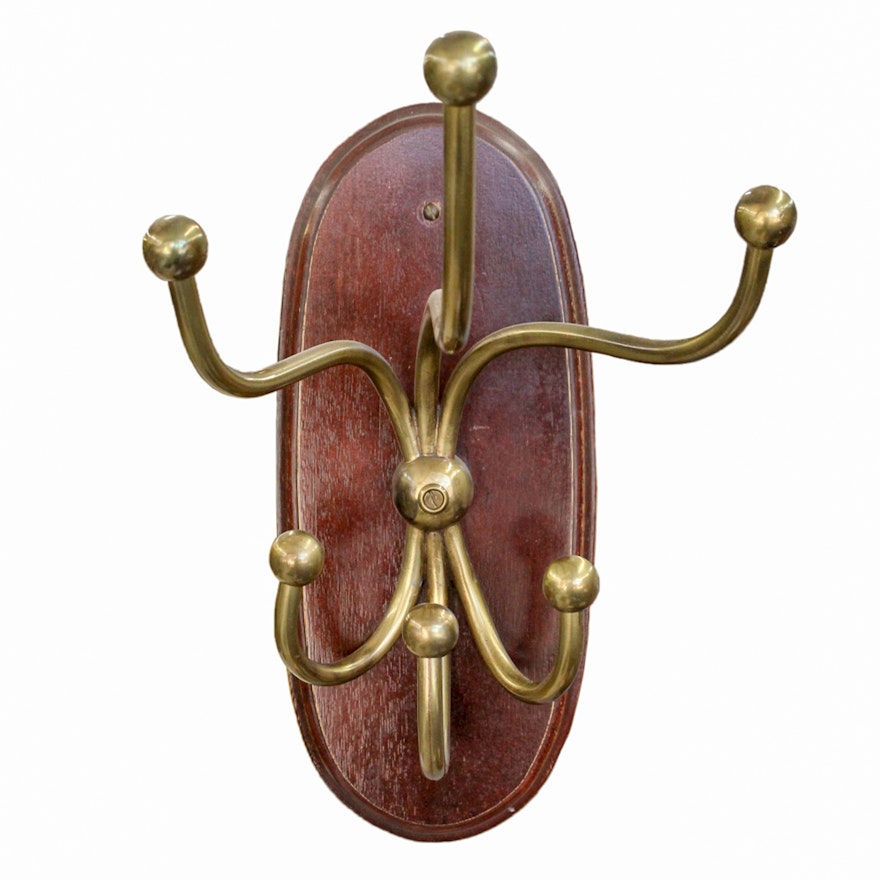 Mahogany and Brass Hat/Coat Rack