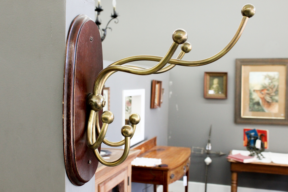 Mahogany and Brass Hat/Coat Rack