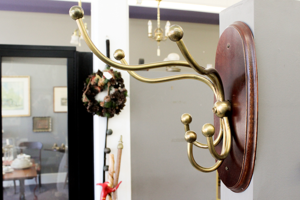 Mahogany and Brass Hat/Coat Rack
