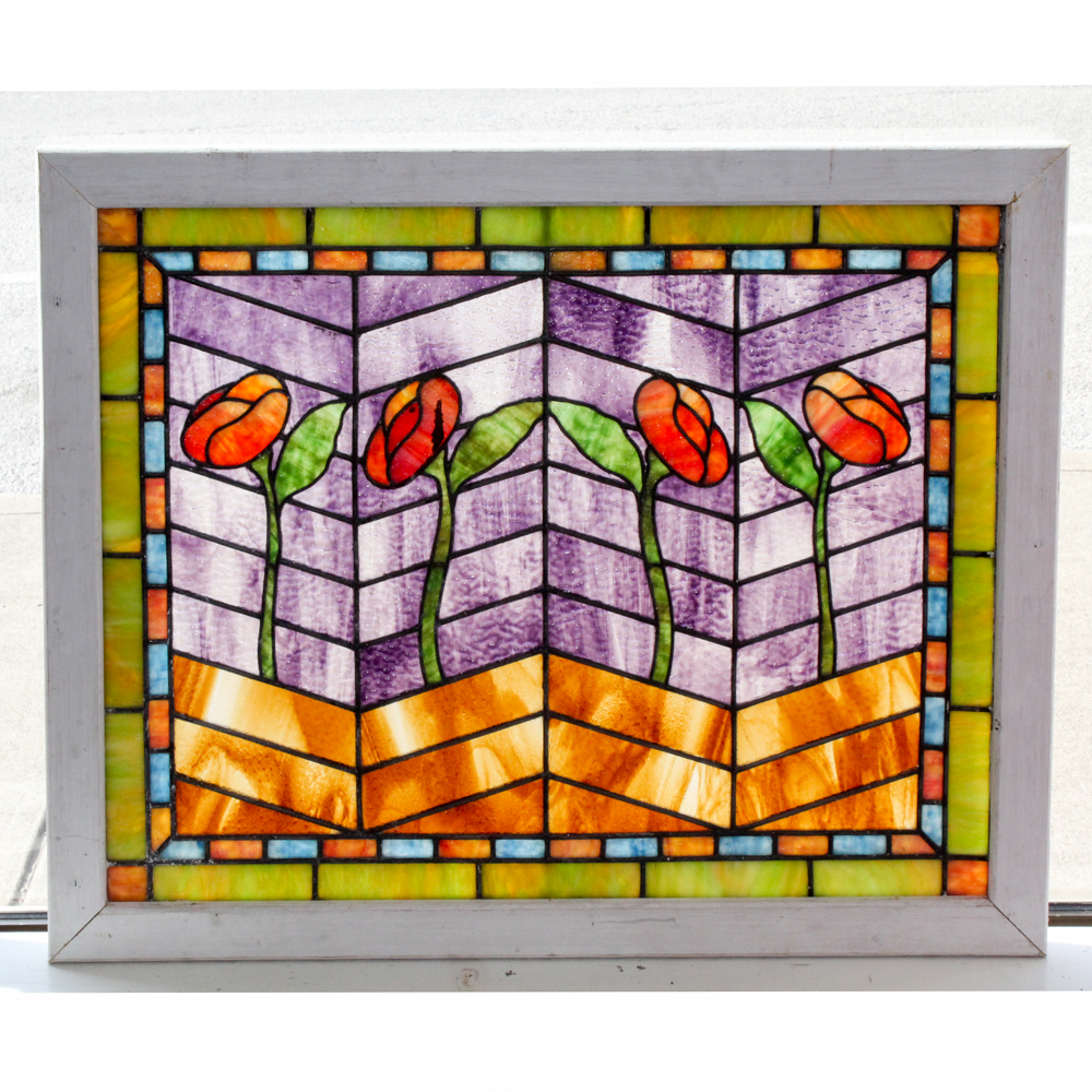 Vintage Framed Stained Glass Window