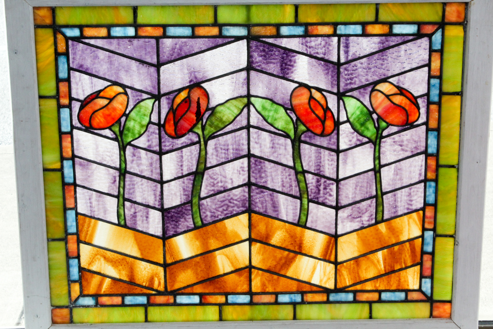 Vintage Framed Stained Glass Window