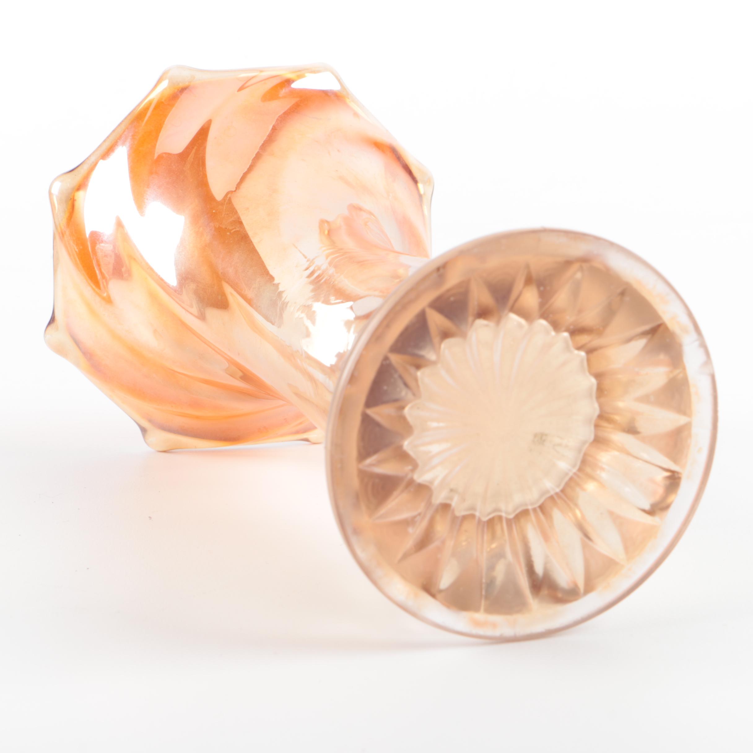 Vintage Amber Carnival Glass Vase and Candy Dish