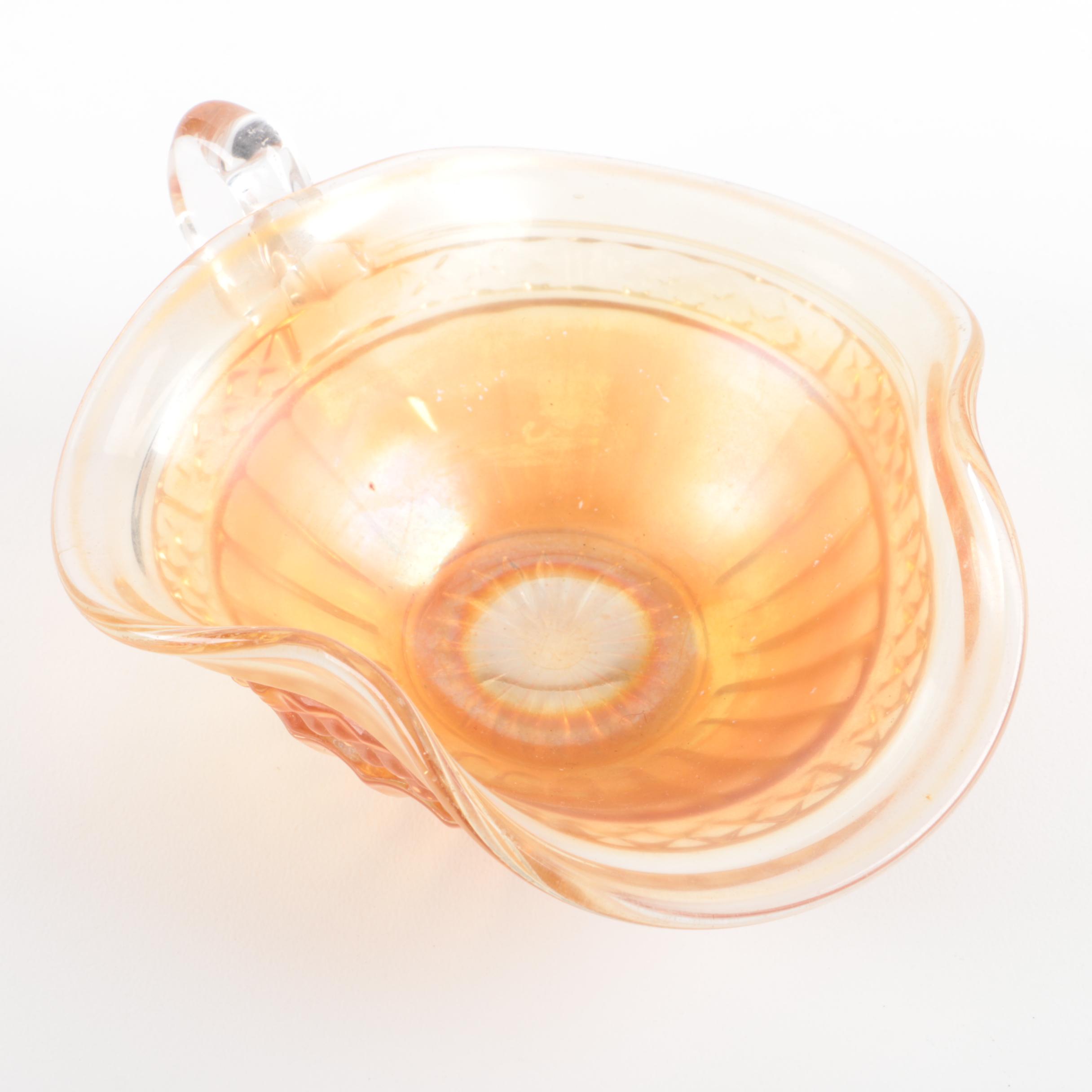 Vintage Amber Carnival Glass Vase and Candy Dish