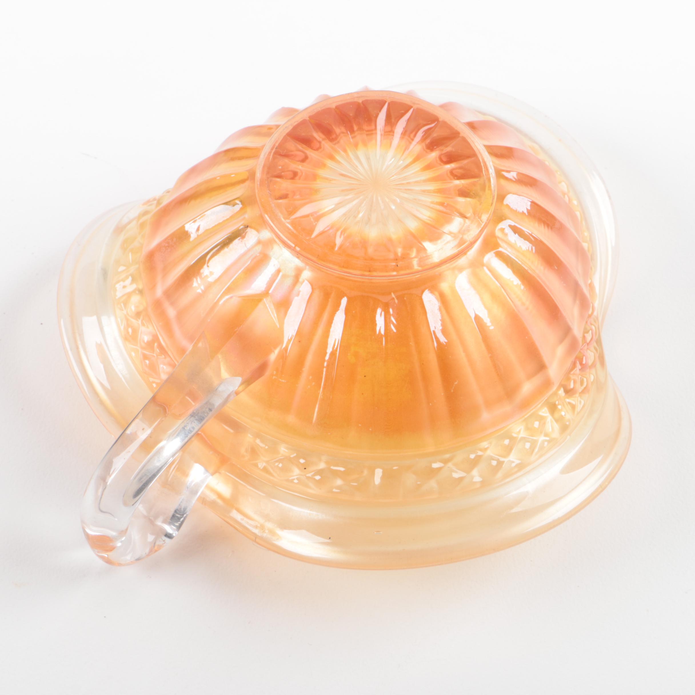 Vintage Amber Carnival Glass Vase and Candy Dish