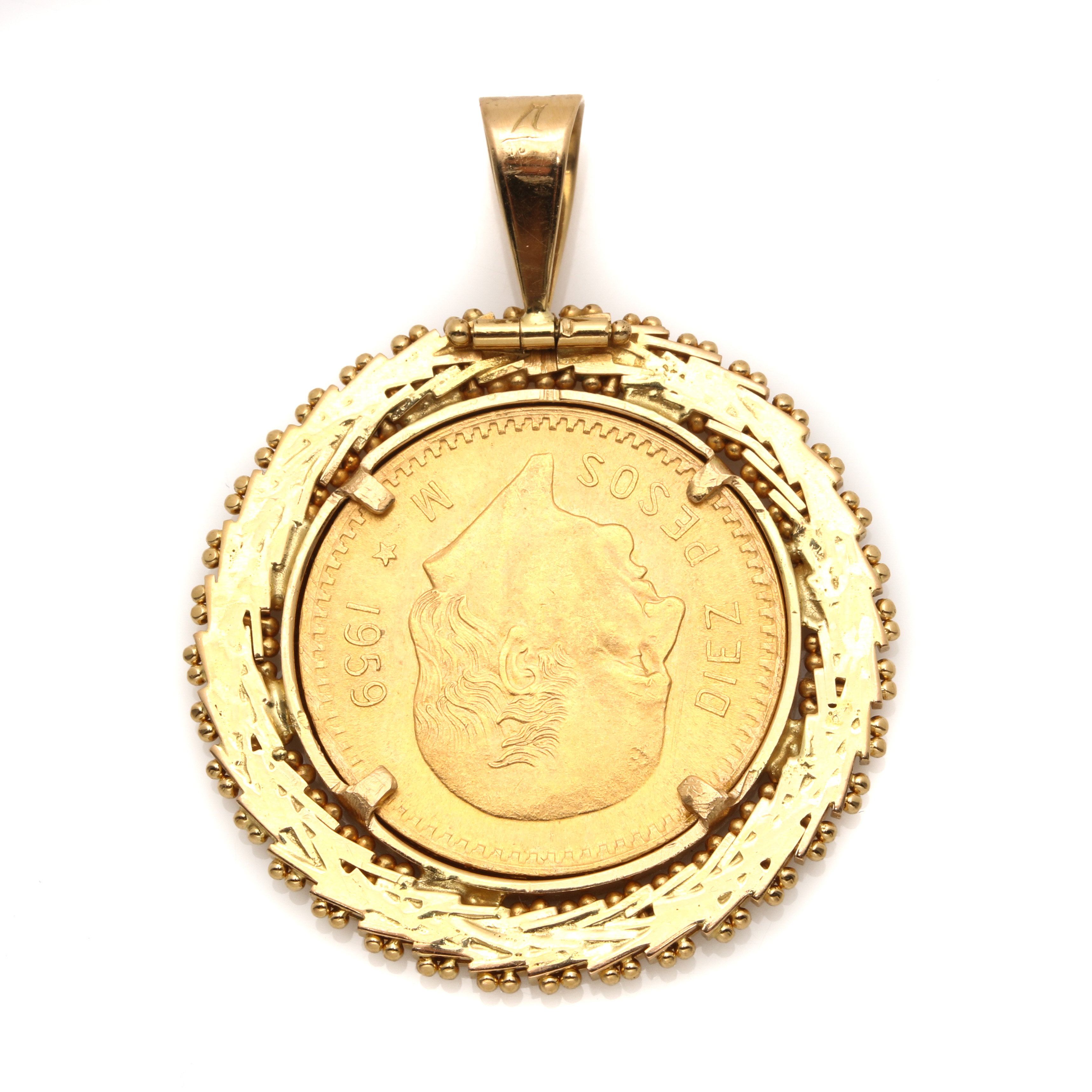 1959 Mexican 10 Peso Gold Coin Pendant