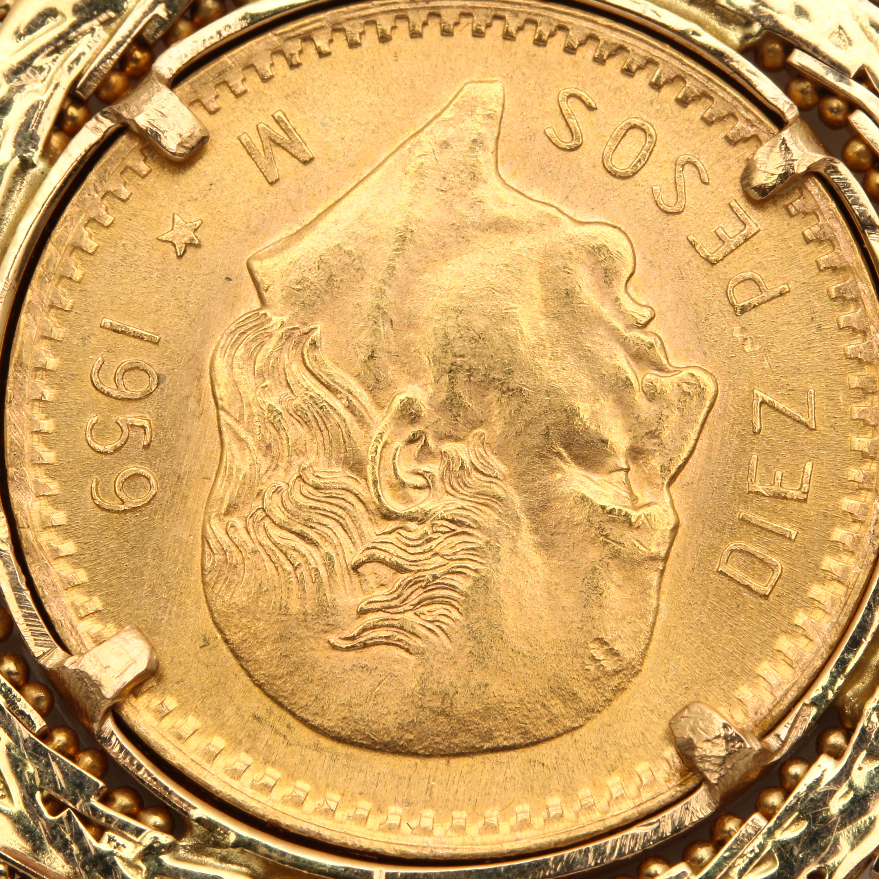 1959 Mexican 10 Peso Gold Coin Pendant