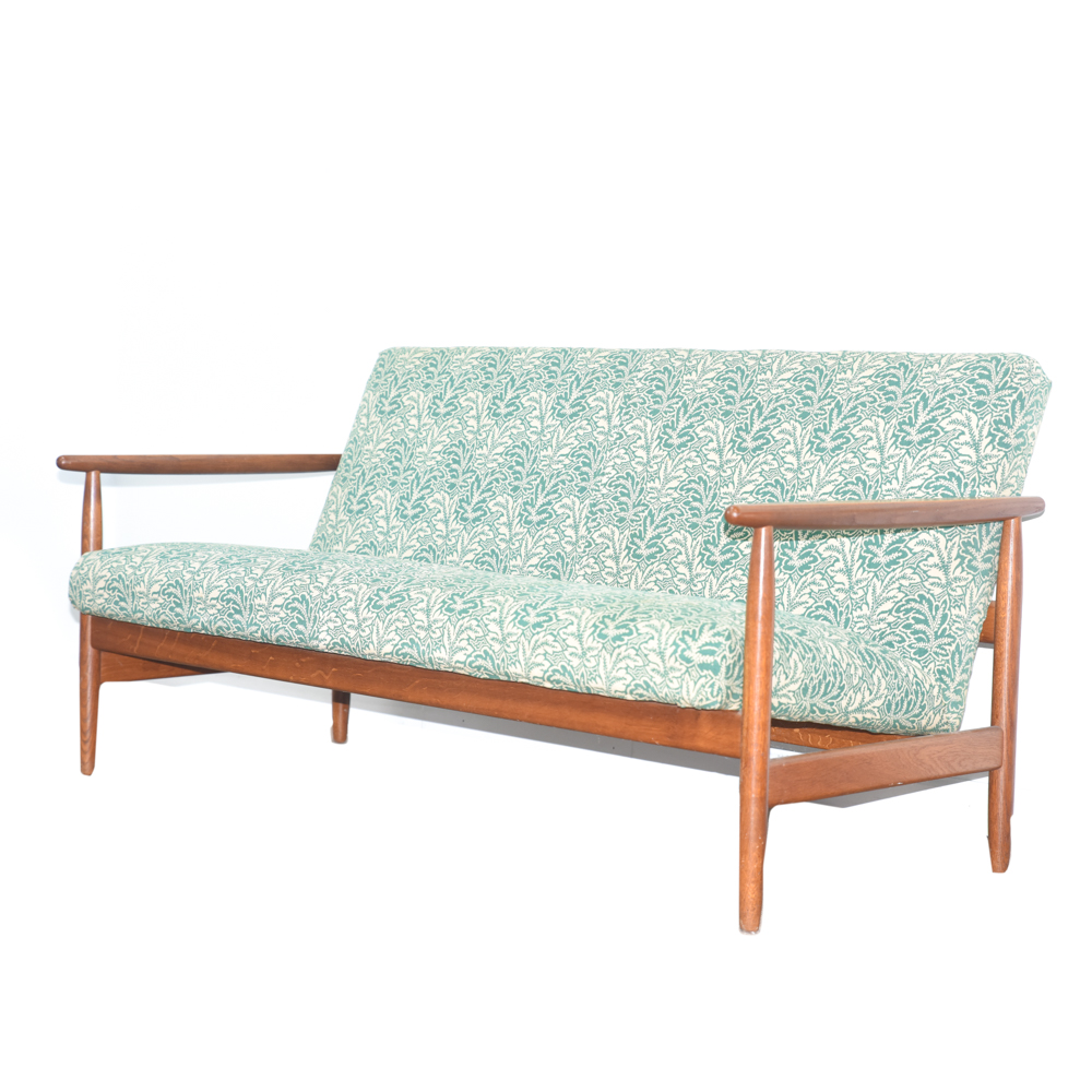 Danish Modern Settee with Green Upholstery by FDB Møbler