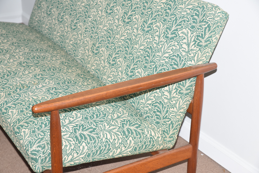 Danish Modern Settee with Green Upholstery by FDB Møbler