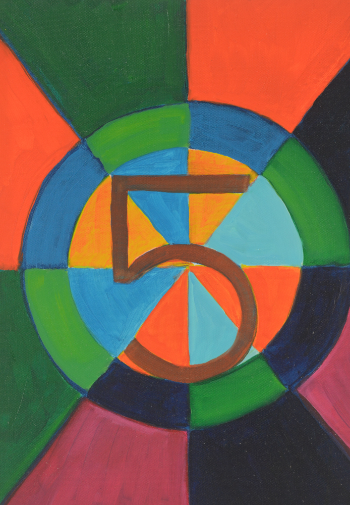 Carol J. Mathews Original Abstract Oil Painting on Canvas of the Number "5"