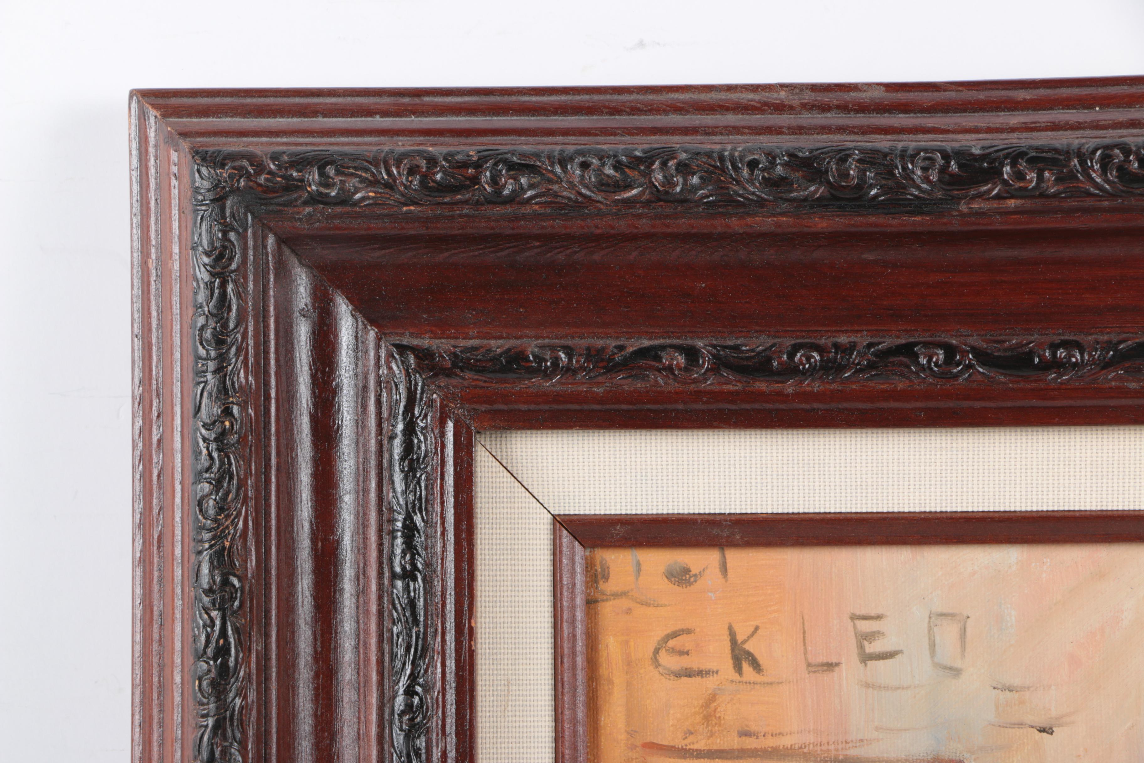 E. Bauer Oil Painting on Canvas of a Young Woman and Canine