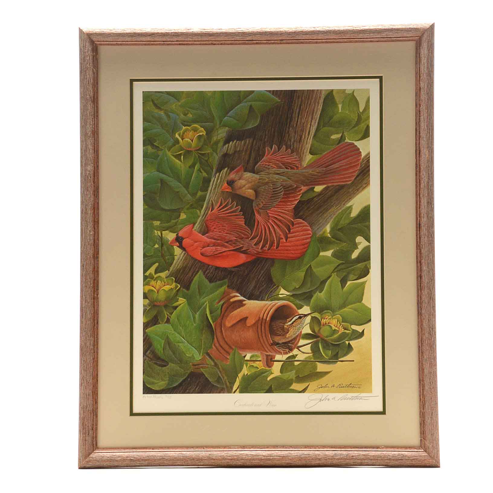 John Ruthven Artist's Proof Offset Lithograph on Paper "Cardinals and Wren"