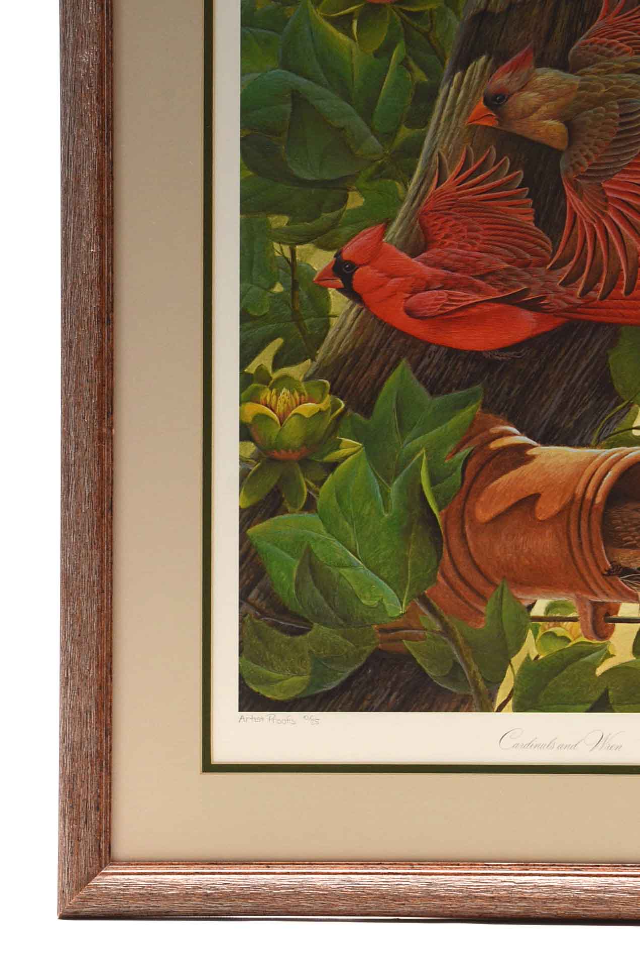 John Ruthven Artist's Proof Offset Lithograph on Paper "Cardinals and Wren"