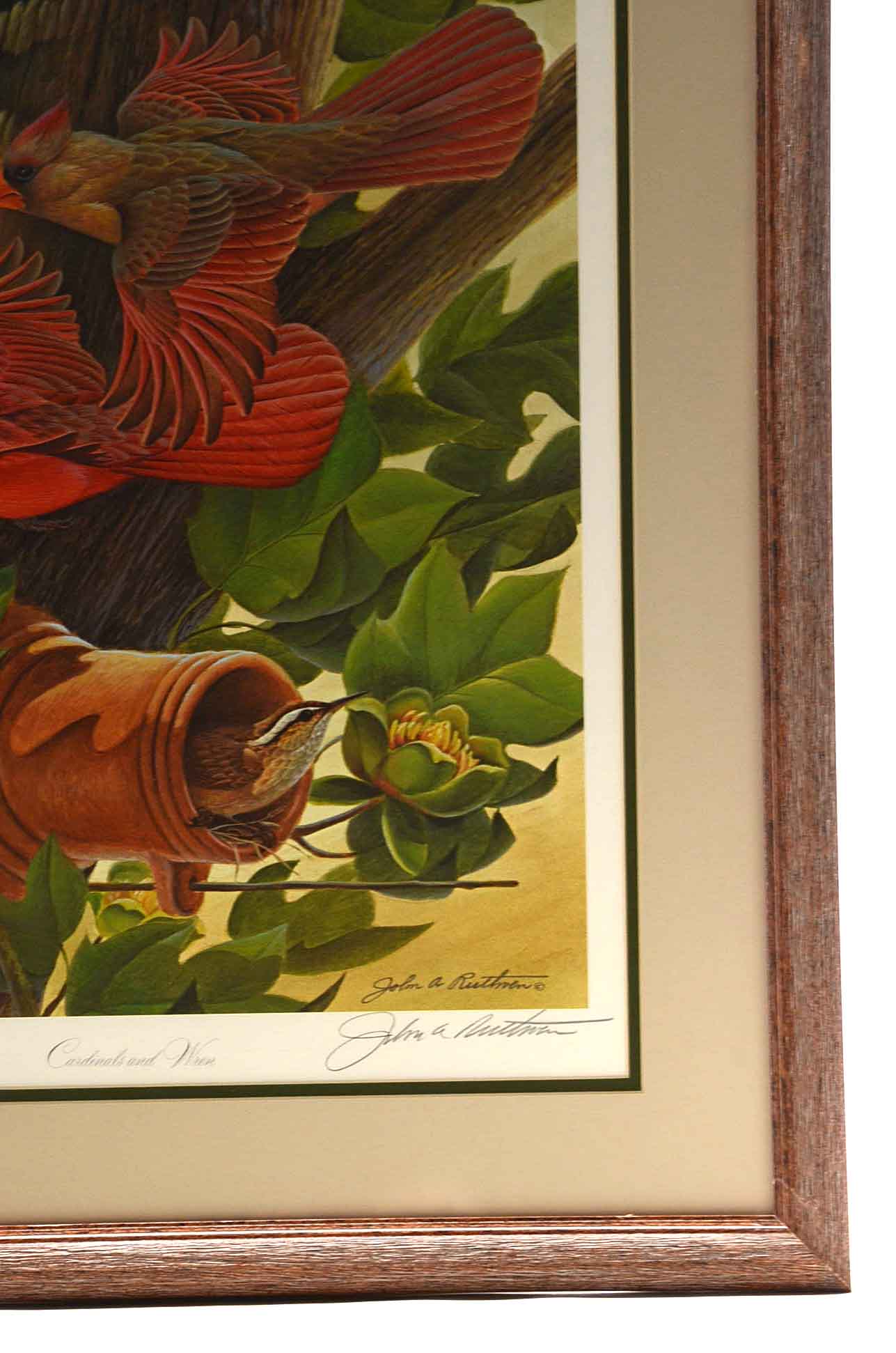 John Ruthven Artist's Proof Offset Lithograph on Paper "Cardinals and Wren"