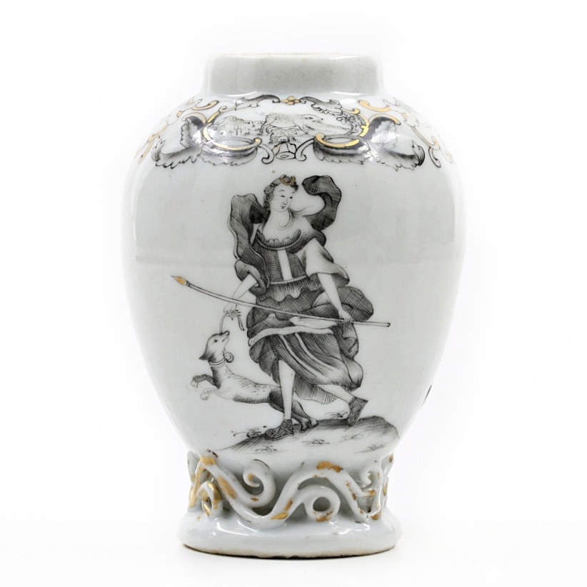 Chinese Qing (1736-1796) "Jesuit Ware" Export Porcelain Grisaille Teapoy